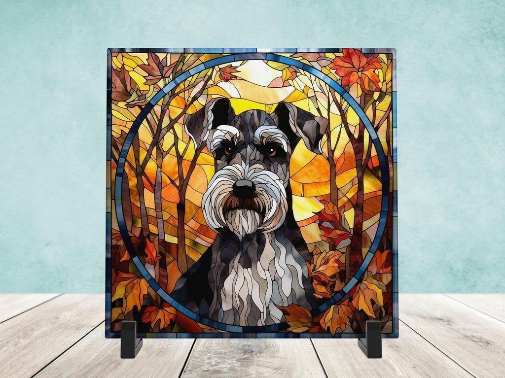Schnauzer Glas in Lood tegel incl houder, Ophalen of Verzenden, Nieuw