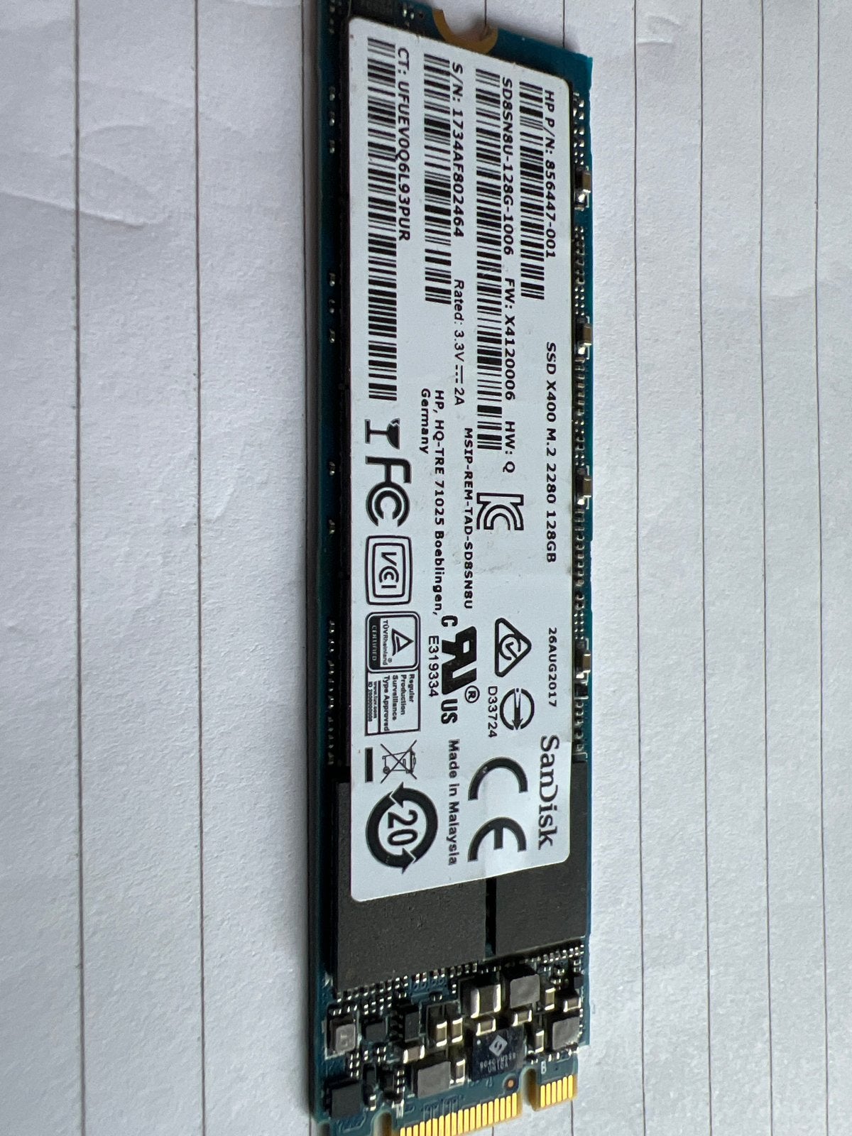 HP SanDisk X400 M.2 2280 128GB SSD, Intern, Server, Ophalen of Verzenden, Zo goed als nieuw