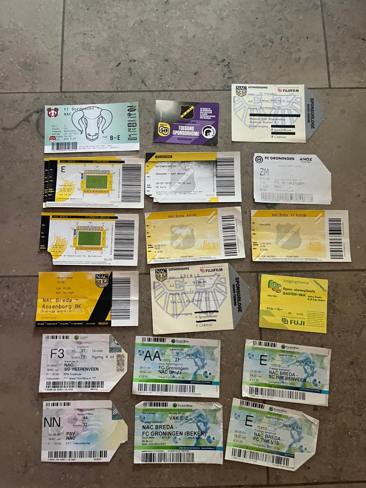 DIVERSE NAC TICKETS MOGEN PER STUK WEG, Verzamelen, Sportartikelen en Voetbal, Ophalen of Verzenden, Zo goed als nieuw, NAC Breda