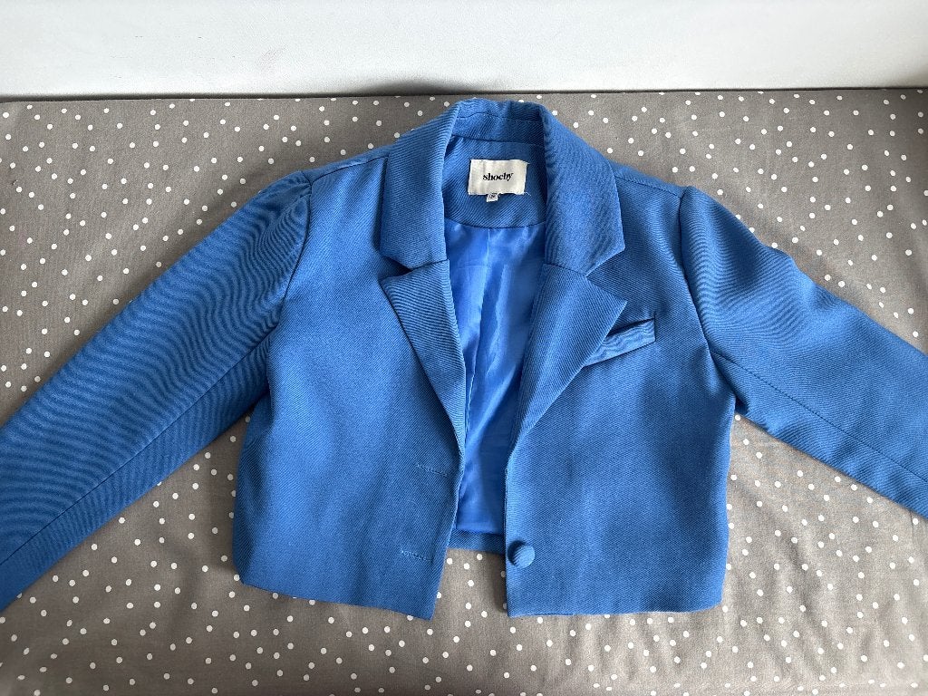 Blauw colbert jasje Shoeby 122/128, Kinderen en Baby's, Kinderkleding | Maat 122, Ophalen, Meisje, Zo goed als nieuw, Shoeby