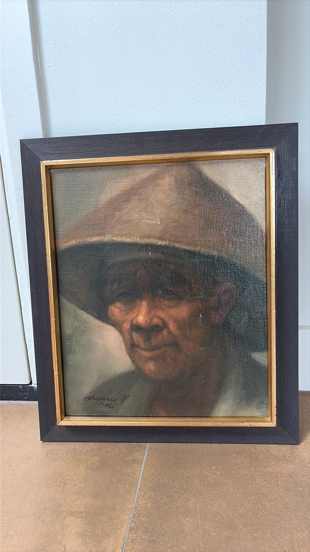 Schilderij Odong Junaidi (1977) van oude man Bali, Gesigneerd, Doek, Portret of Personen, Realistisch