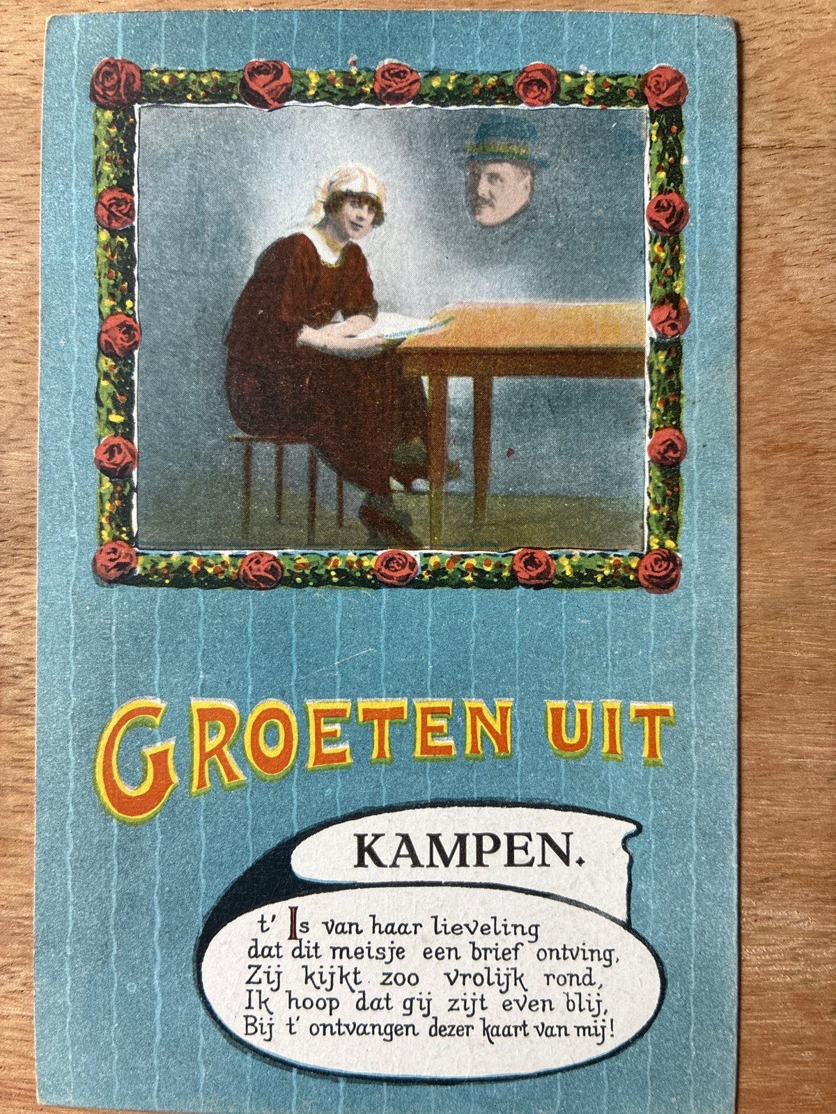 Oude Ansichtkaart Groeten uit Kampen - Meisje leest brief, Ophalen of Verzenden, Voor 1920, Ongelopen, Overijssel