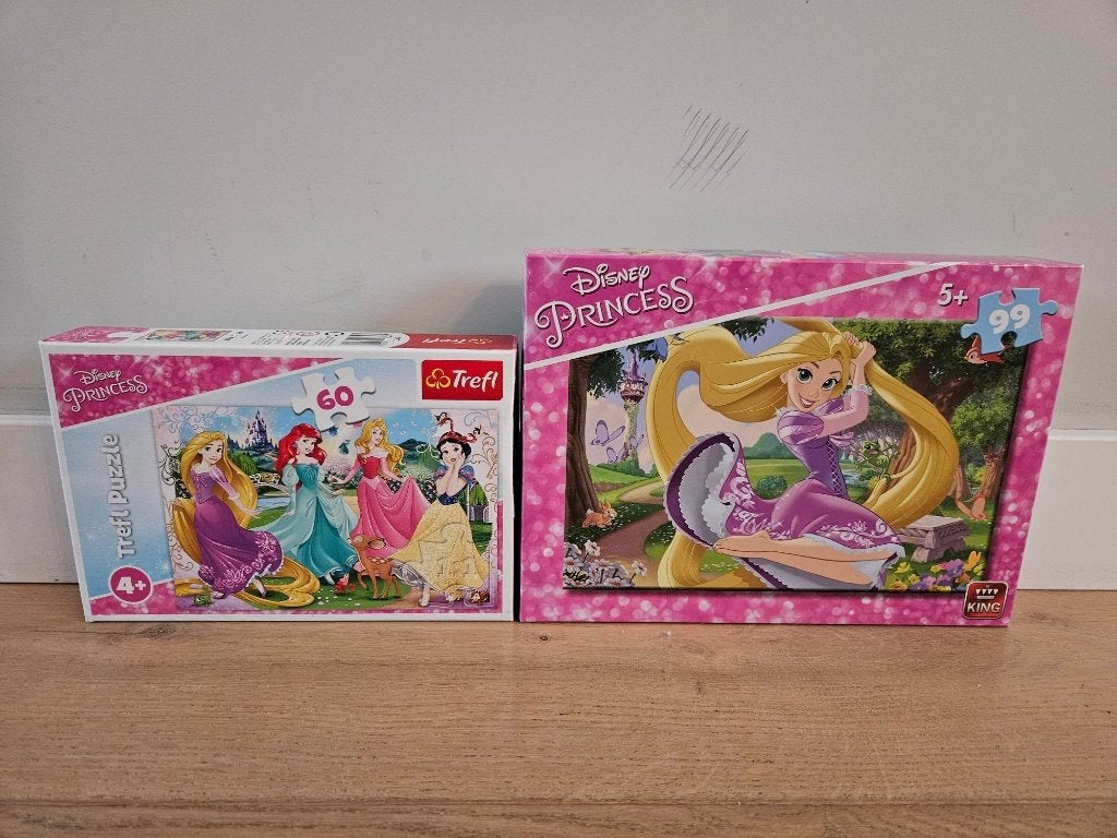 puzzel Rapunzel en Disney prinsessen en tasjes, Ophalen of Verzenden, Meer dan 50 stukjes, Gebruikt, 4 tot 6 jaar