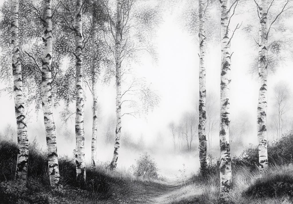 Berkenbos fotobehang Zwart-Wit, Bosbehang, Ook op maat!, Verzenden, Wit