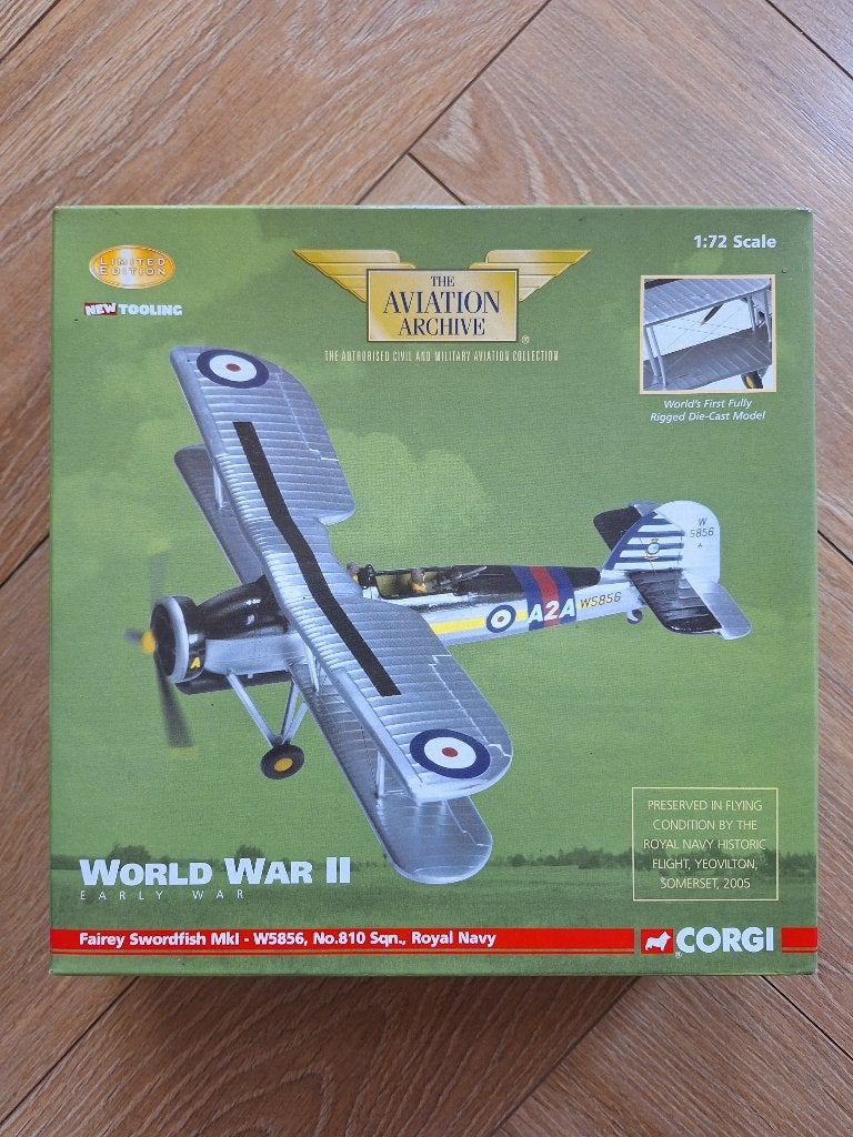 Diecast 1:72 1/72 Corgi Fairey Swordfish MkI - W5856, No.810, Overige merken, 1:72 tot 1:144, Ophalen of Verzenden, Zo goed als nieuw