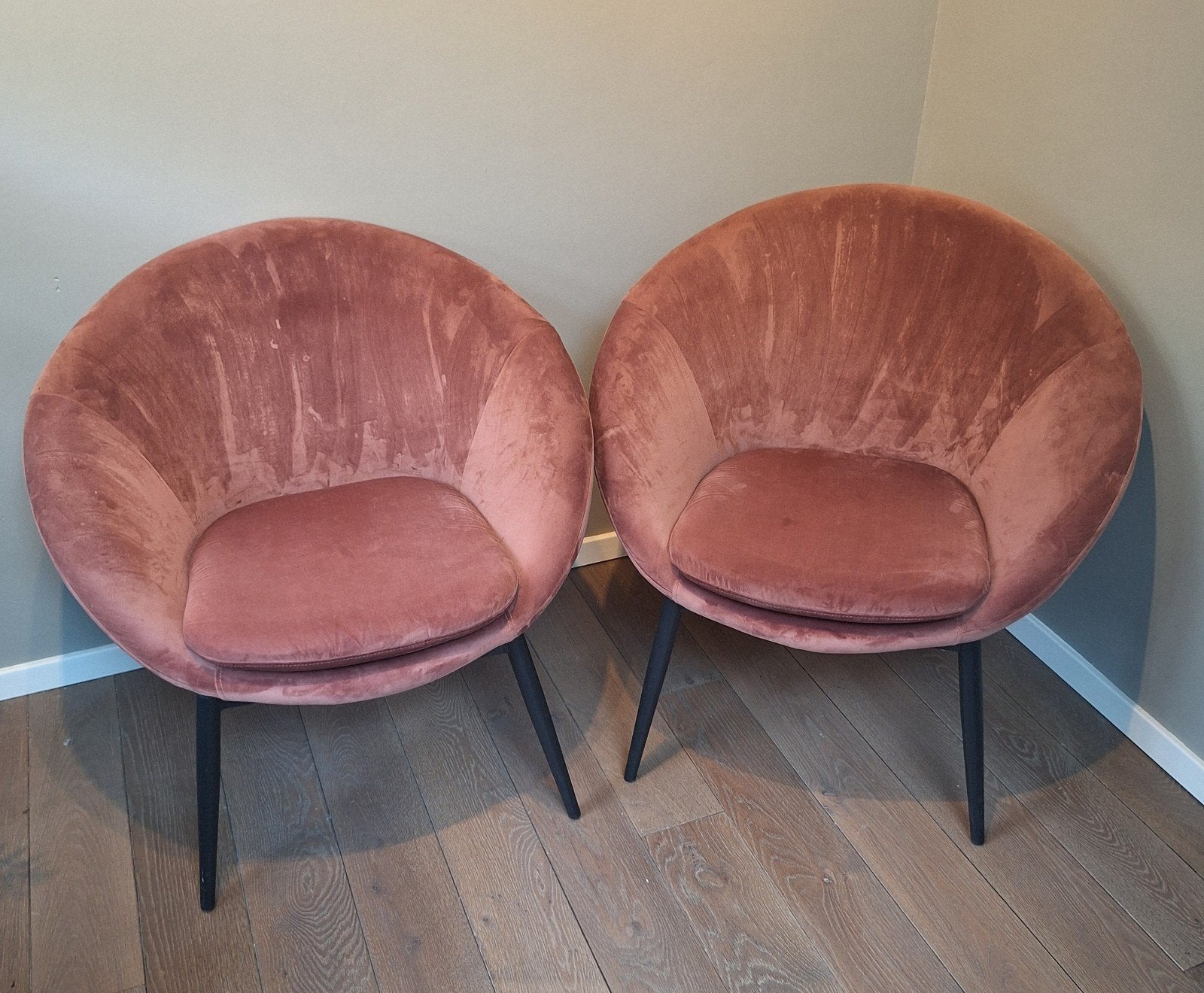 2 prachtige velvet oud roze fauteuils., Ophalen, Gebruikt, 75 tot 100 cm, 50 tot 75 cm