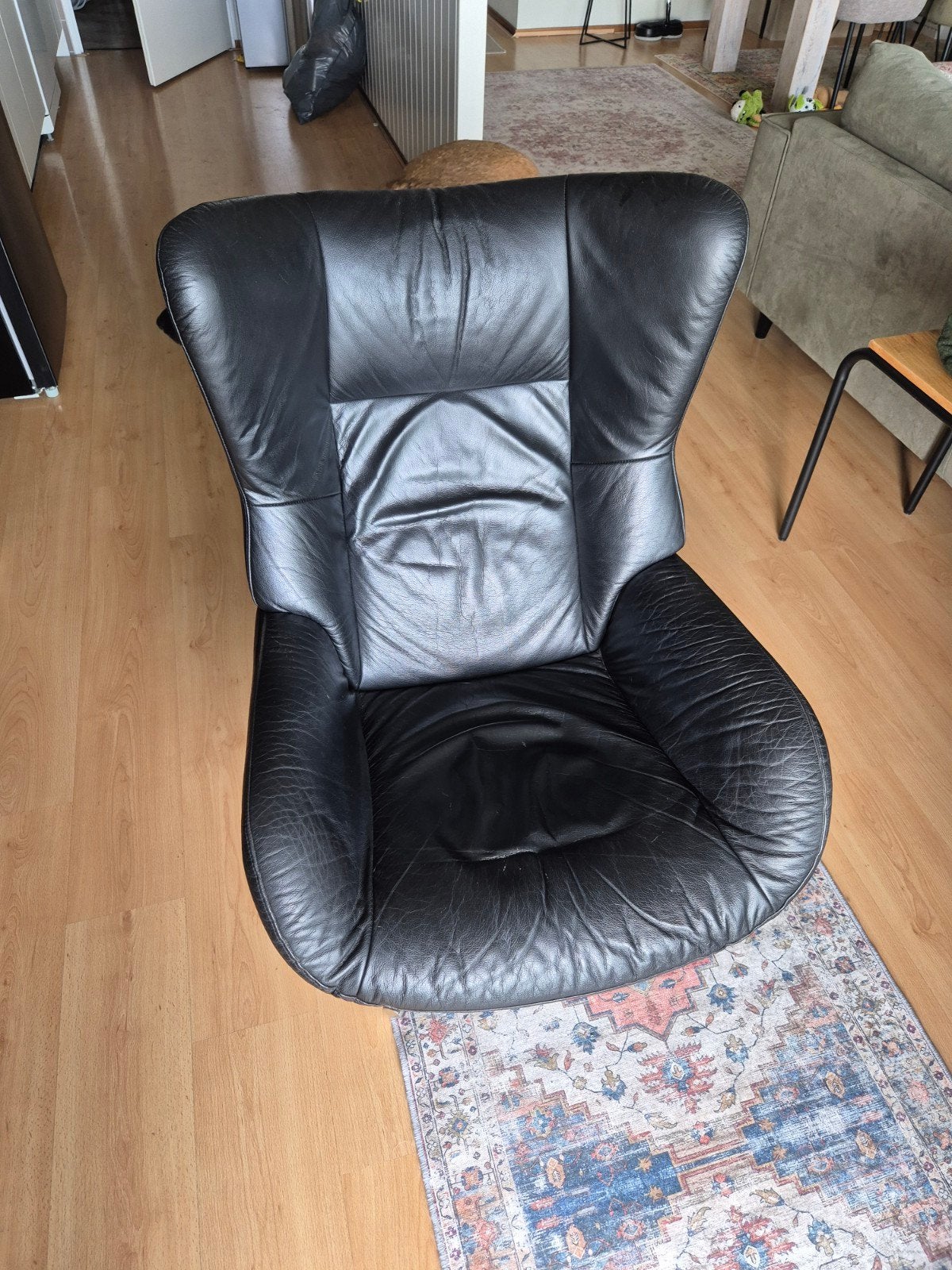 Montel Leren vintage Fauteuil - Comfortabele Relaxstoel, Ophalen, Gebruikt, Zwart, Vintage