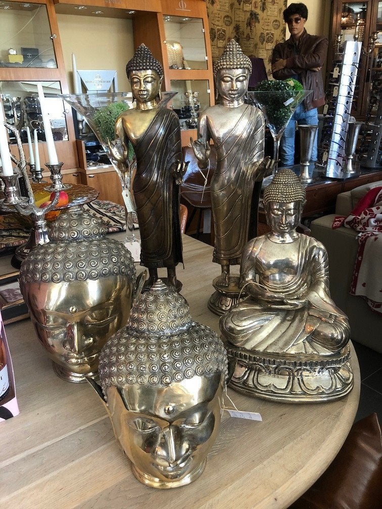 Mooie brons verzilverde BOEDDHA BEELDEN Buddha statue silver, Metaal, Wilms, Nieuw, 37 cm