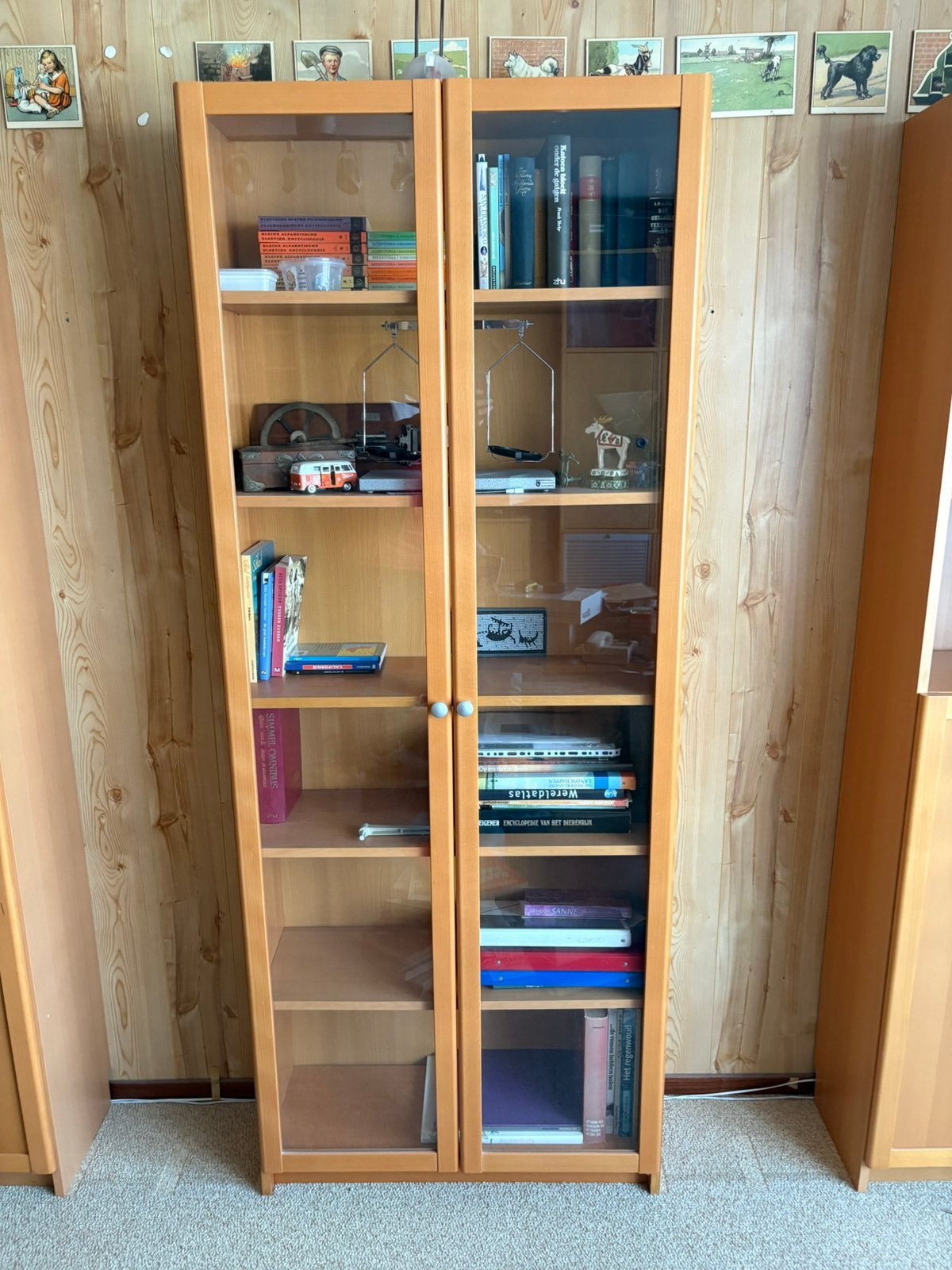 IKEA Billy vitrine/boekenkast met glazen deuren, 80x200x30, Ophalen, 200 cm of meer, 50 tot 100 cm, Zo goed als nieuw
