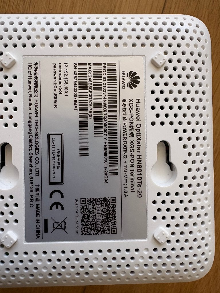 Huawei OptiXstar HN8010Ts-20 XGS-PON glasvezel ONT 10G, Computers en Software, Ophalen of Verzenden