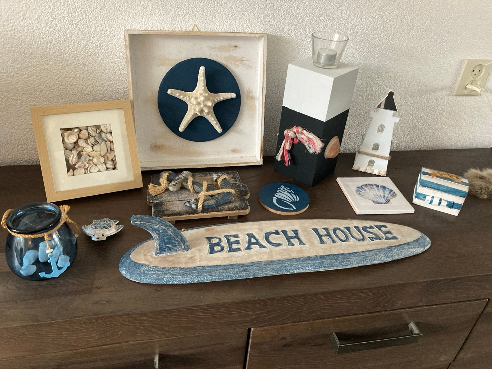 beach strand maritiem nautisch zee strandpaal anker schelp, Hout, Gebruikt, Meerkleurig, Mediterraans