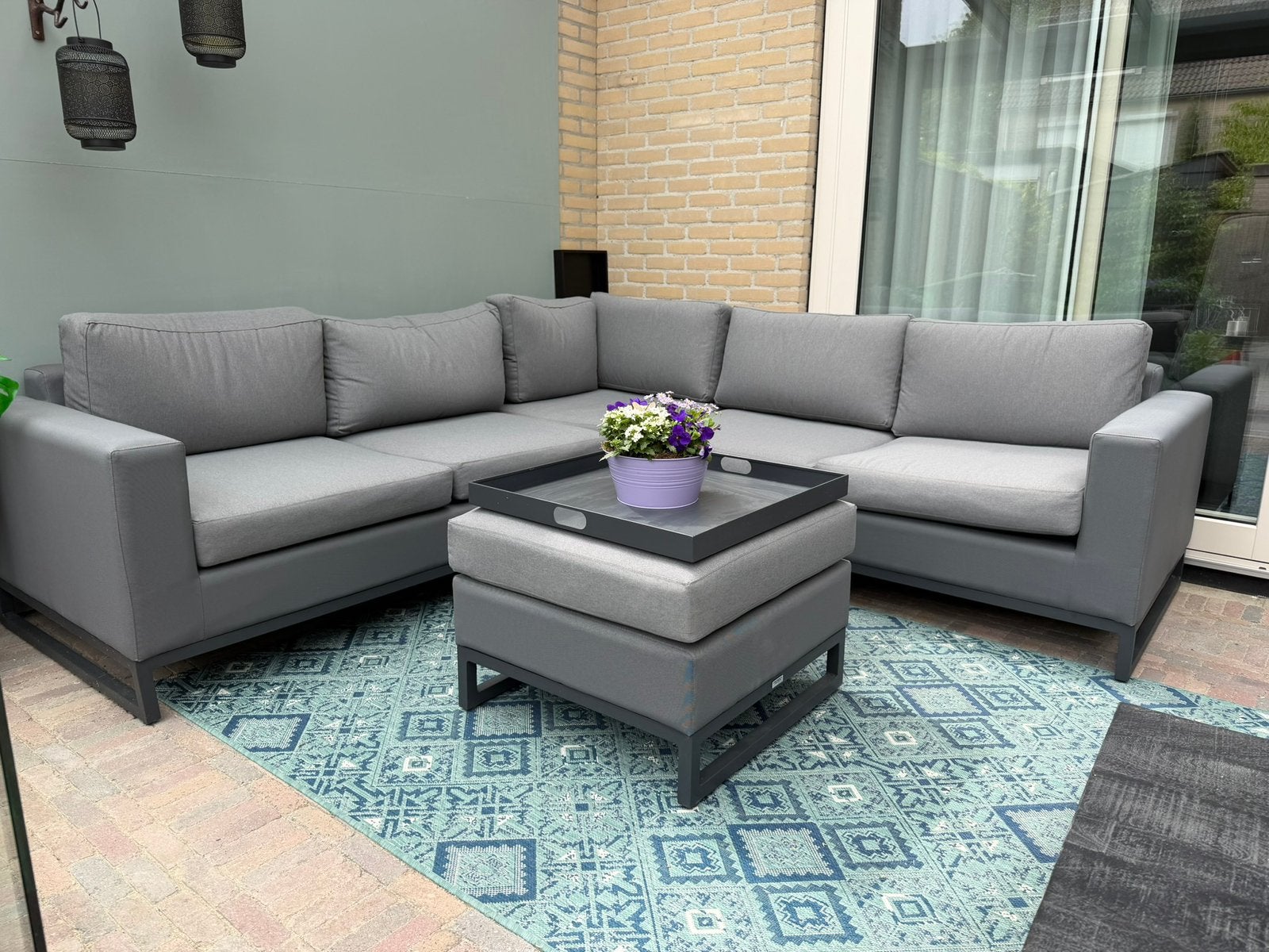 Tuinset, lounche set met hocker/ tafel incl dienblad, Ophalen, Zo goed als nieuw, Wicker, Hocker