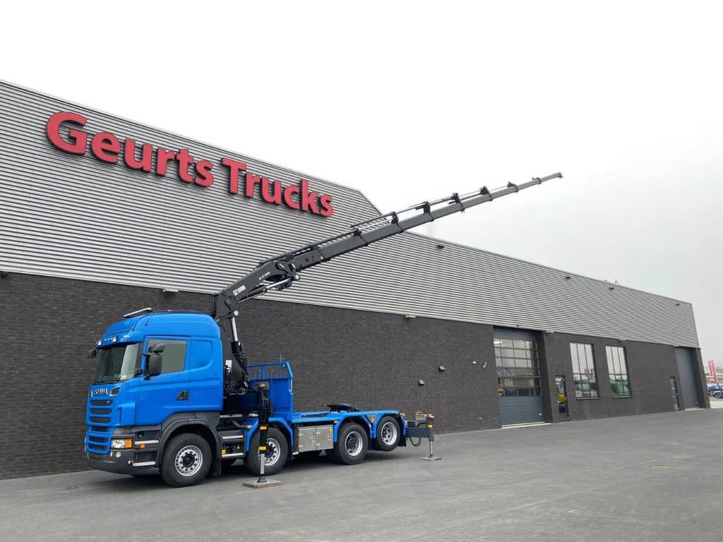 Scania R560 V8 8X2 TREKKER/BAKWAGEN + HIAB 477E-8 HIPRO KRAA, Auto's, Automaat, Euro 5, Scania, Blauw