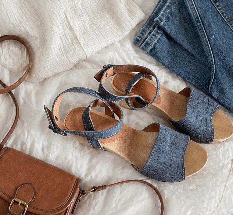 Sanita echt leren grijs blauwe clogs klompen maat 37, Nieuw, Sanita, Grijs, Sandalen of Muiltjes