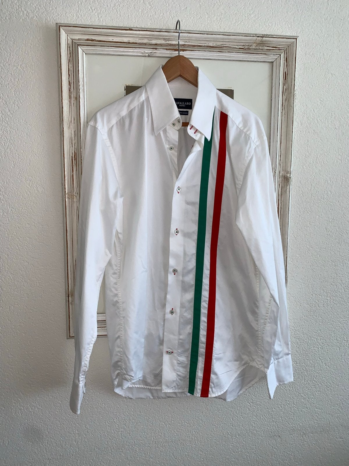 Cavallaro Napoli overhemd wit met Italiaanse streep, Ophalen of Verzenden, Zo goed als nieuw, Wit, Halswijdte 41/42 (L)