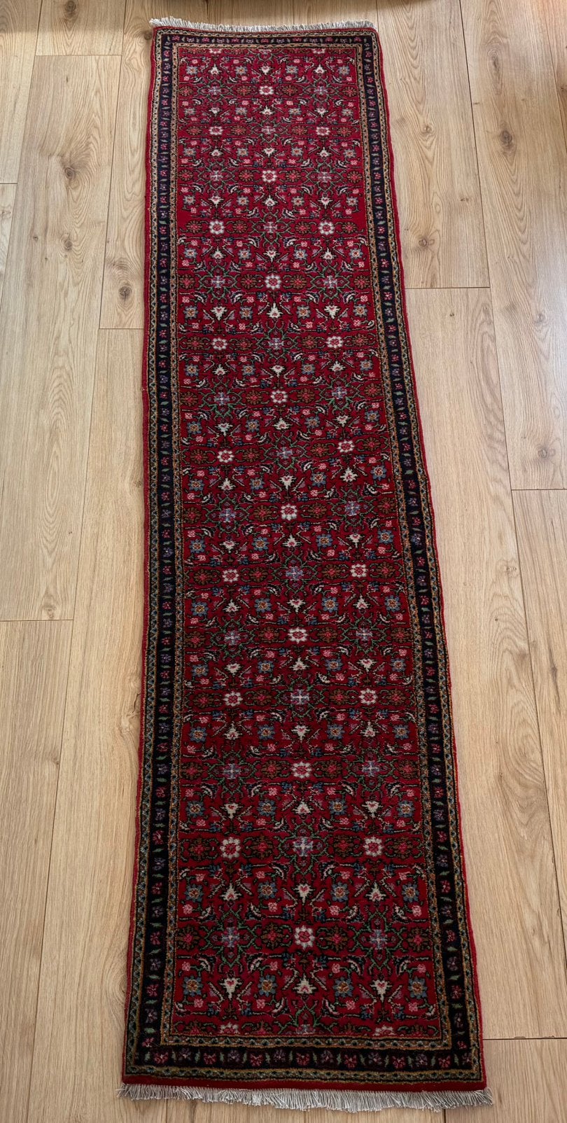 Vintage Perzische loper Hamadan, handgeknoopt, 222 x 52 cm, Gebruikt, 1053ML, Amsterdam, Info@bababoho.com, 200 cm of meer