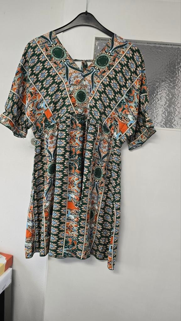 Boho Tuniek Jurk met Bloemenprint, Maat 38/40 (M), Ophalen of Verzenden, Boven de knie, Groen
