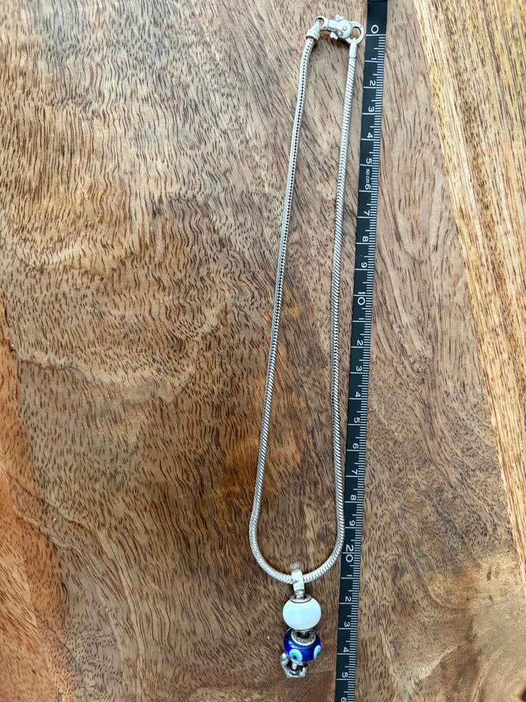 Mooie Tedora ketting met Pandora hanger - 45 cm, Met hanger, Gebruikt, Blauw, Ophalen of Verzenden