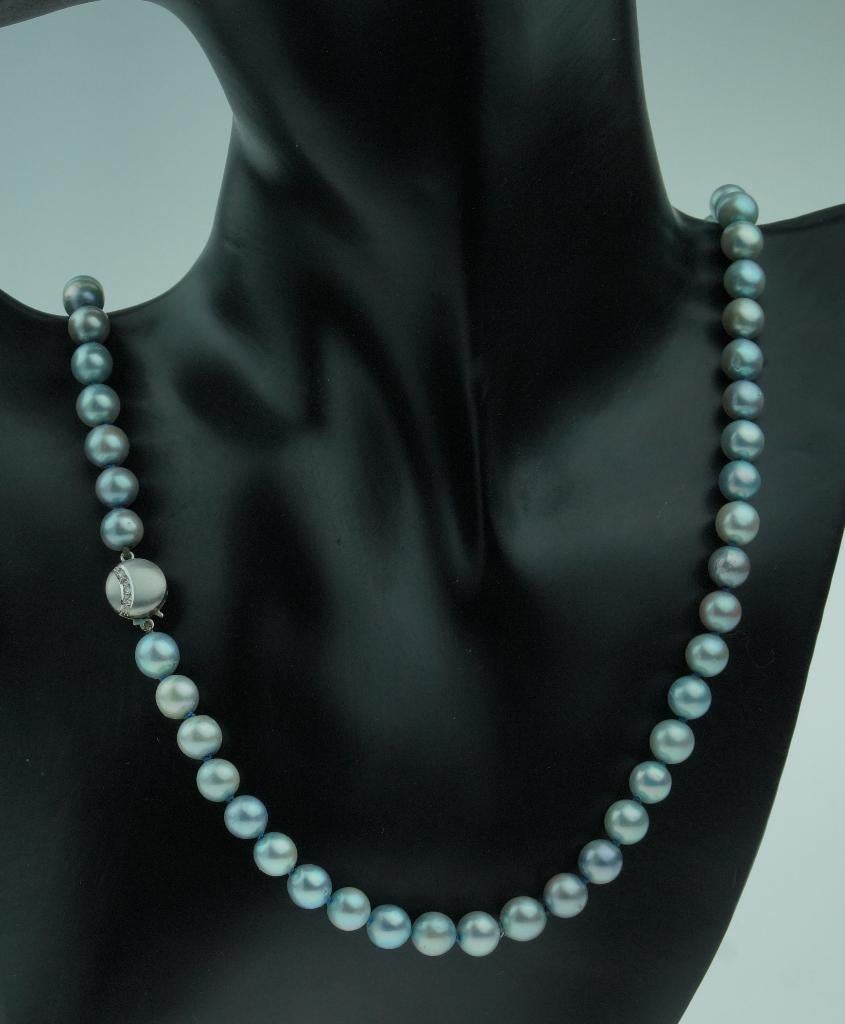 Grijze zoetwater parel vintage ketting 14k slot diamant goud