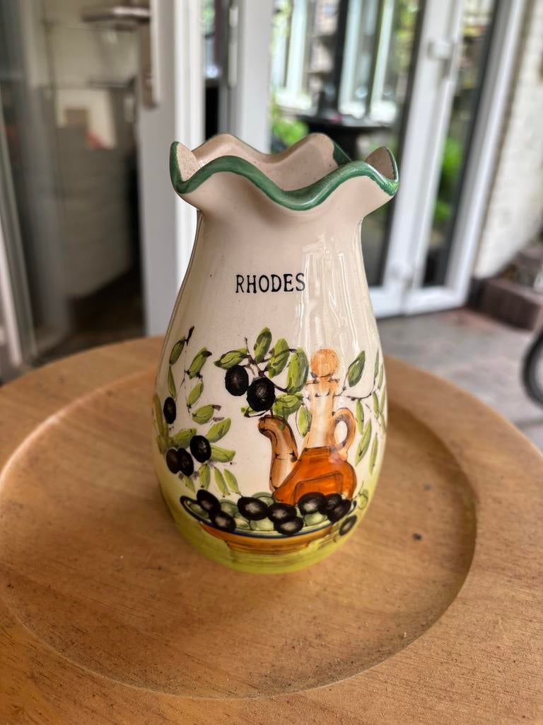 Rhodos Olijfvaasje - Handgeschilderd Keramiek, Antiek en Kunst, Ophalen