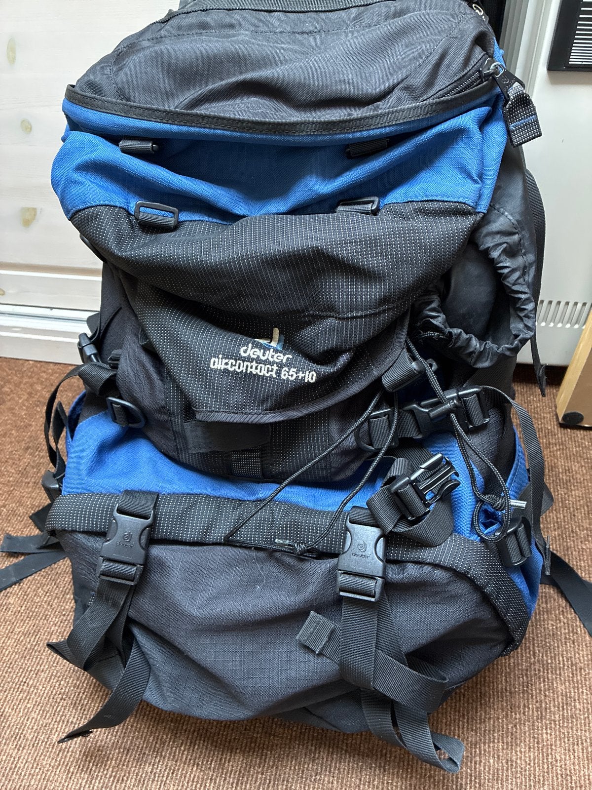 Deuter Aircontact 65+10 Trekking Rugzak - Blauw/Zwart, Overige merken, 40 cm of meer, Gebruikt, Verzenden