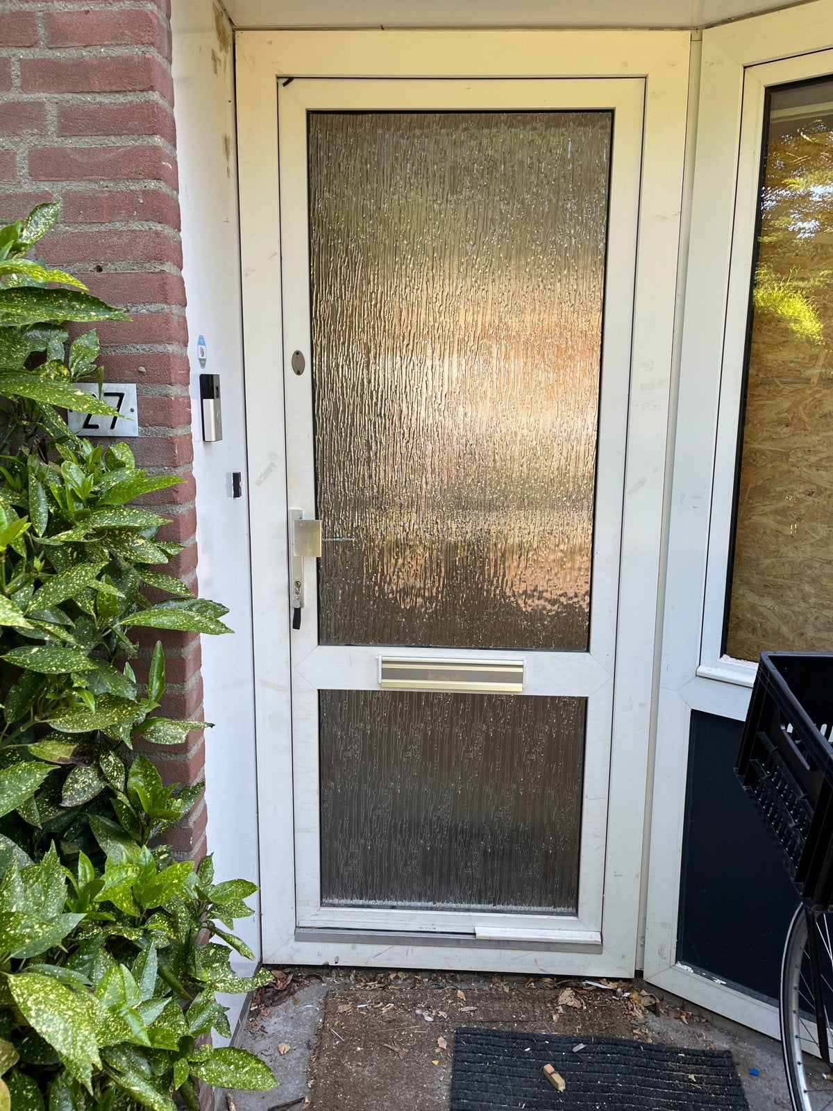 Witte kunststof buitendeur met glas, Ophalen, Gebruikt, 80 tot 100 cm, 200 tot 215 cm