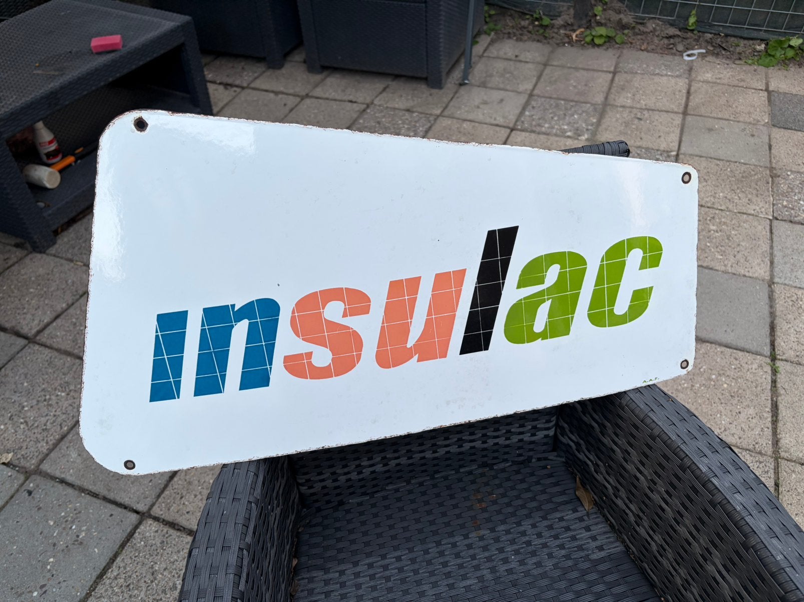 Emaille reclamebord insulac, Ophalen of Verzenden, Gebruikt, Reclamebord