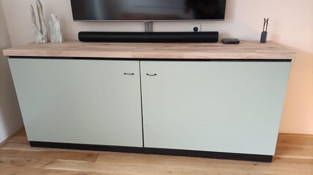 TV meubel, Ophalen, 150 tot 200 cm, Zo goed als nieuw, Glas