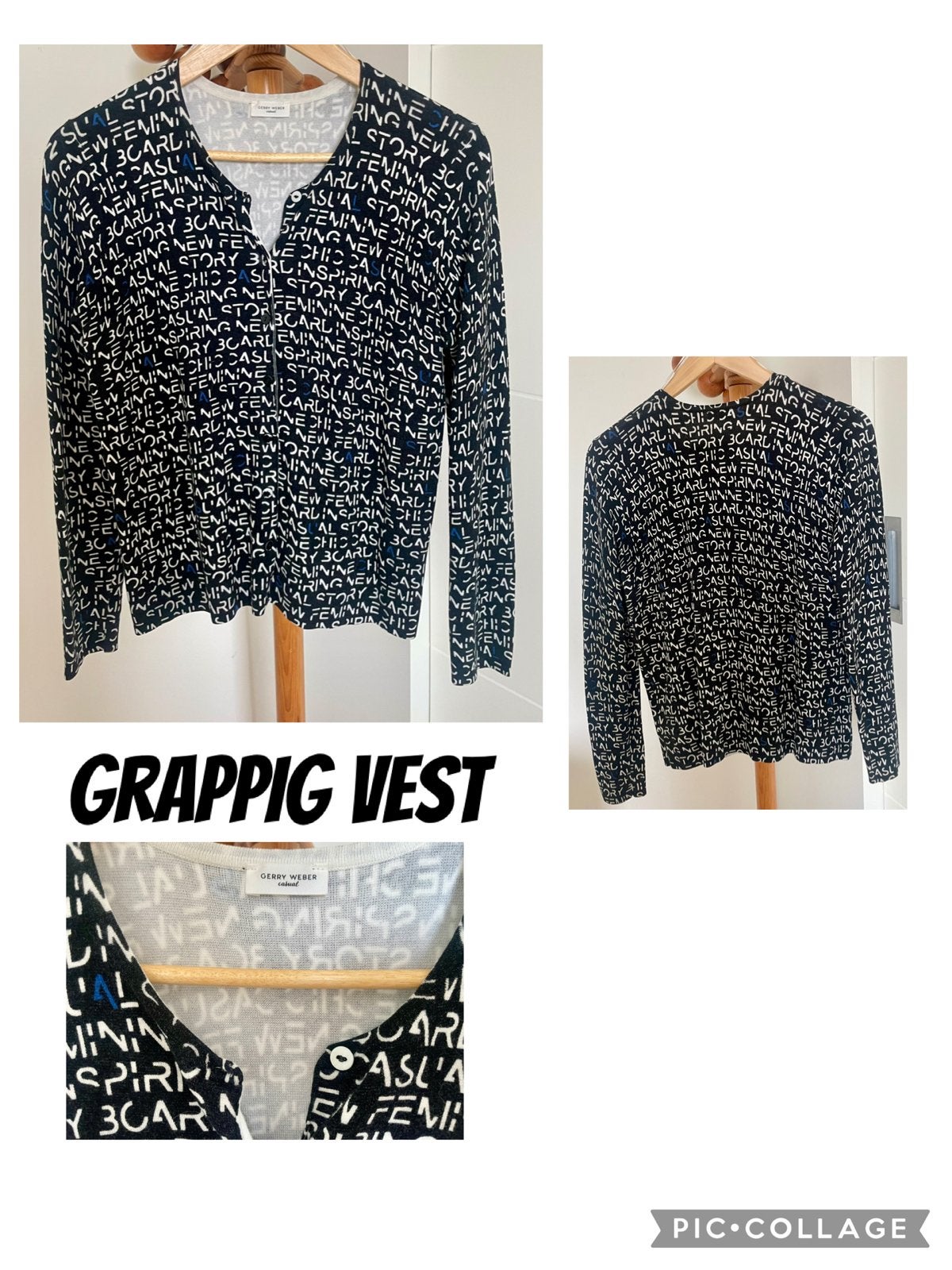 Gerry Weber Vest met tekstprint, Ophalen, Zo goed als nieuw, Maat 38/40 (M), Zwart
