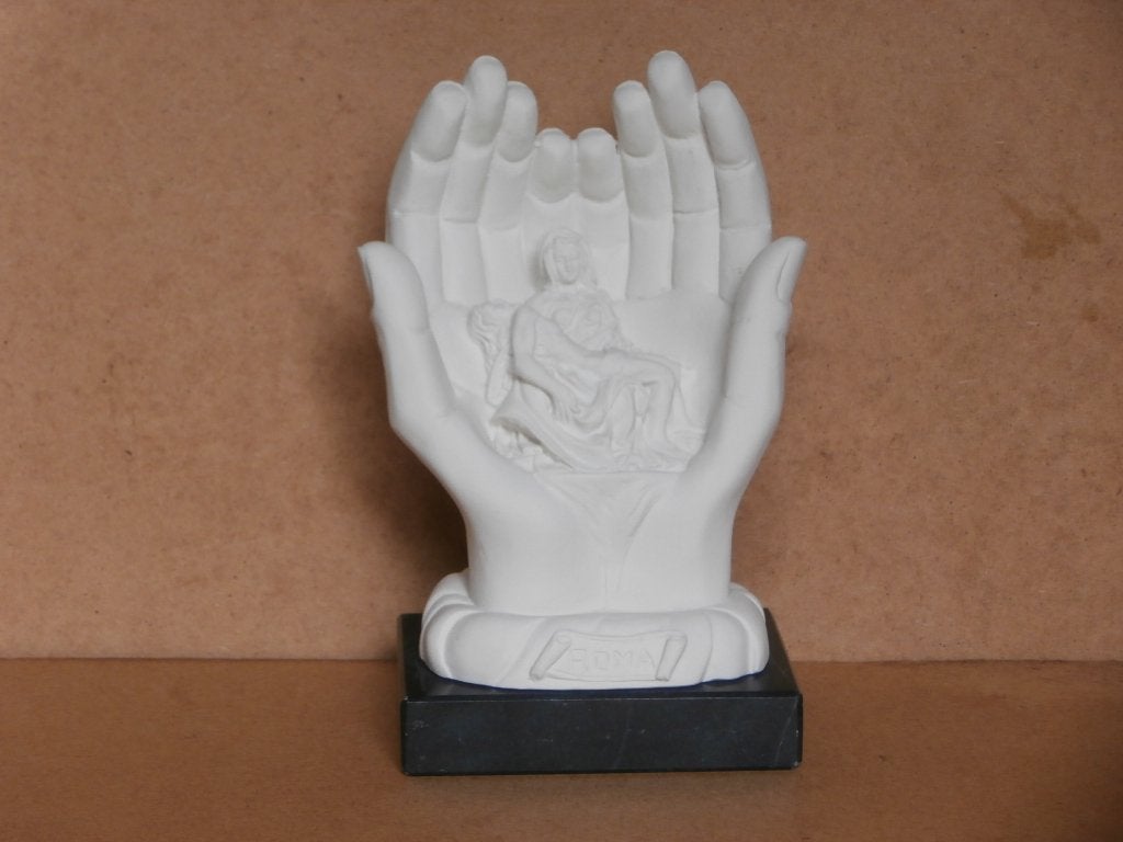 Pieta Maria met Jozef handvol Jezus beeldje marmeren sokkel, Antiek en Kunst, Buste, Ophalen of Verzenden, Klassiek, Handgemaakt
