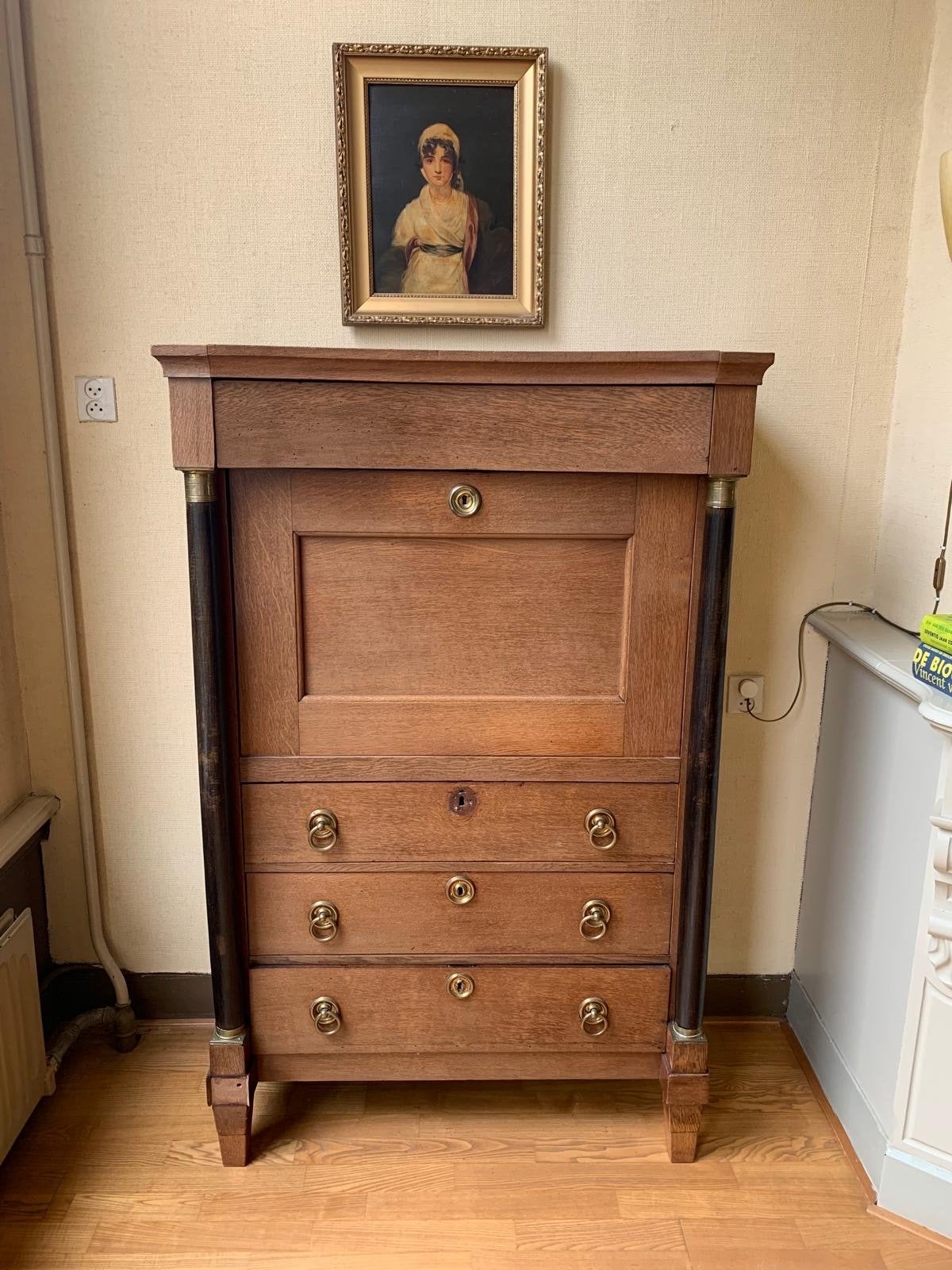 Antiek Biedermeier Secretaire Bureau Eikenhout, Antiek en Kunst, Ophalen