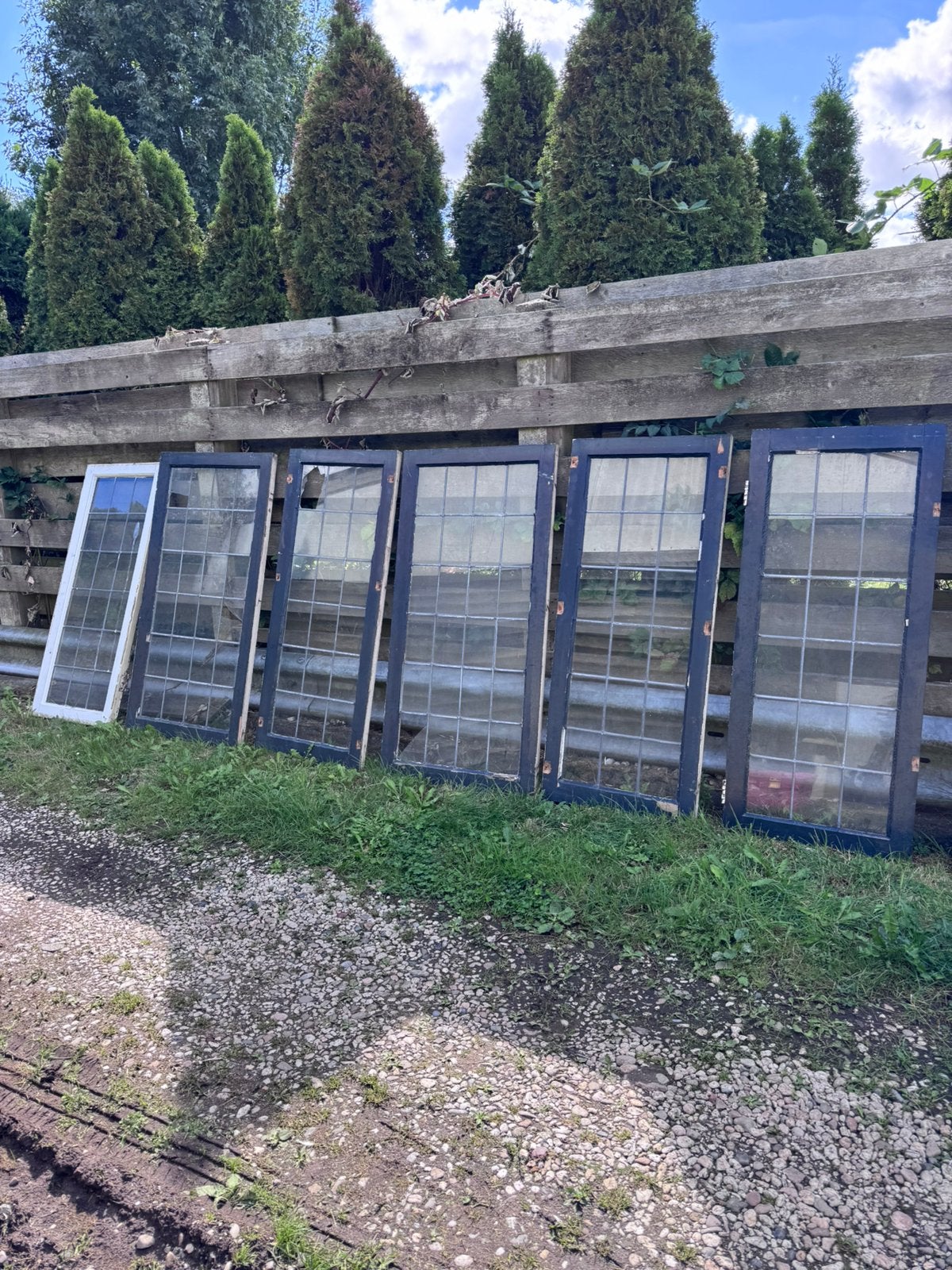 Oude glas en lood ramen 8 stuks, Ophalen, Gebruikt, Glas in lood, 80 tot 120 cm