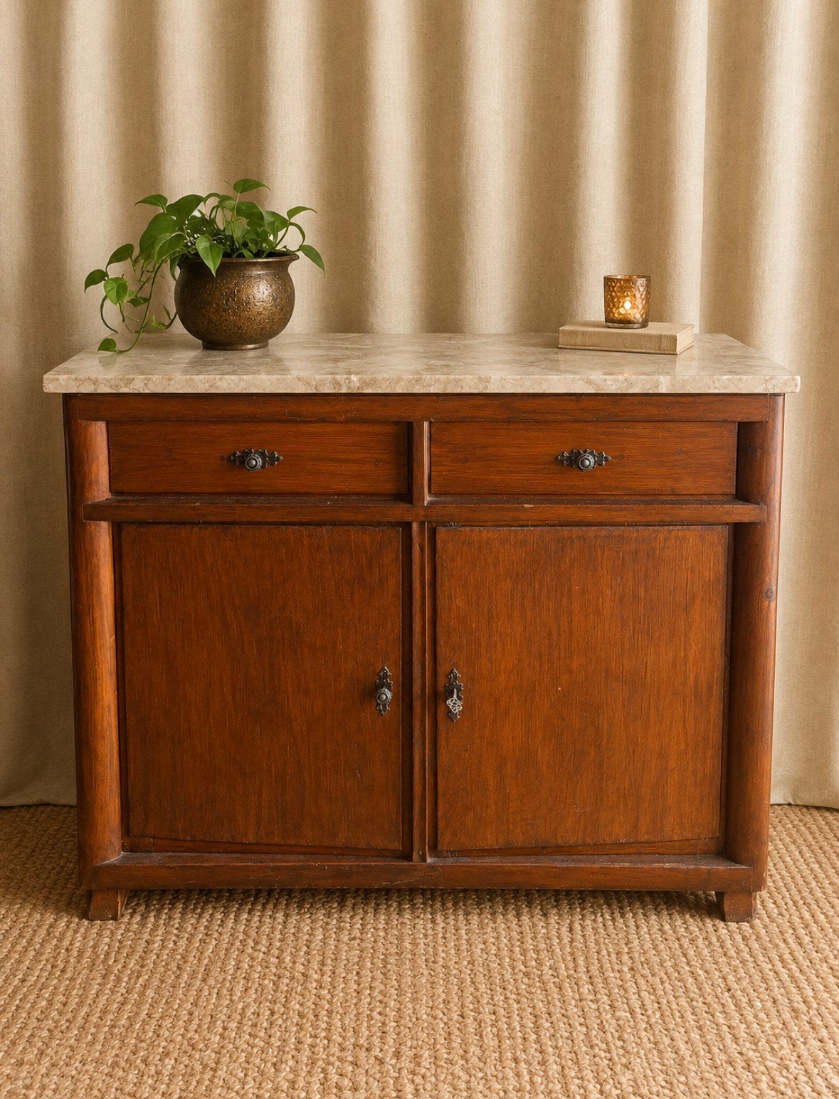 Vintage commode / dressoir met beige marmer blad, Huis en Inrichting, Ophalen, Gebruikt, 50 tot 75 cm, 100 tot 150 cm