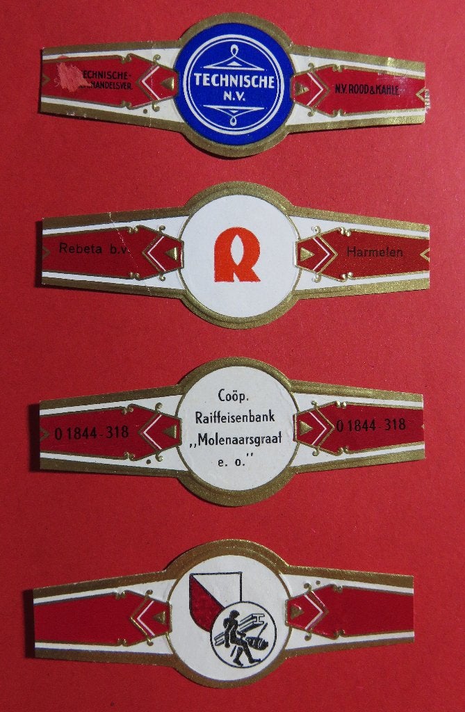 Reclamebandjes 4x sigarenbandjes, Verzenden, Gebruikt, Sigarenbandjes