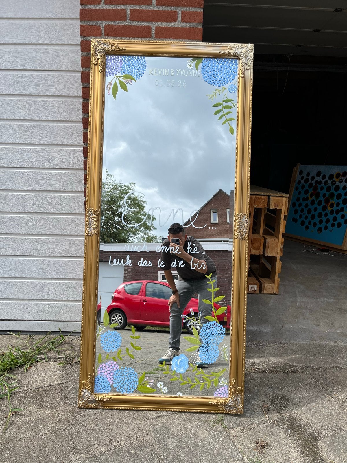 Grote spiegel met gouden lijst - 72x163 cm, Huis en Inrichting, Ophalen, Rechthoekig, 150 tot 200 cm