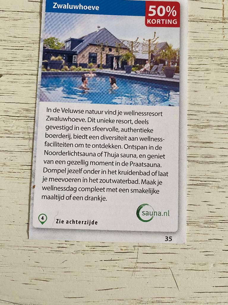 Sauna Zwaluwhoeve kortingbon, Tickets en Kaartjes, Eén persoon, Kortingsbon, Spa of Sauna