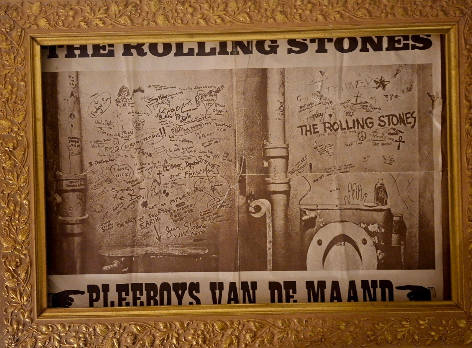 Vintage Rolling Stones 'Plee Boys van de Maand' Poster, Gebruikt, Met lijst, Rechthoekig Liggend, Ophalen of Verzenden