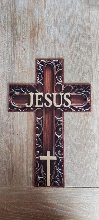 Prachtig Jezus Kruis  2D geprint op dunlicht hout, Ophalen of Verzenden