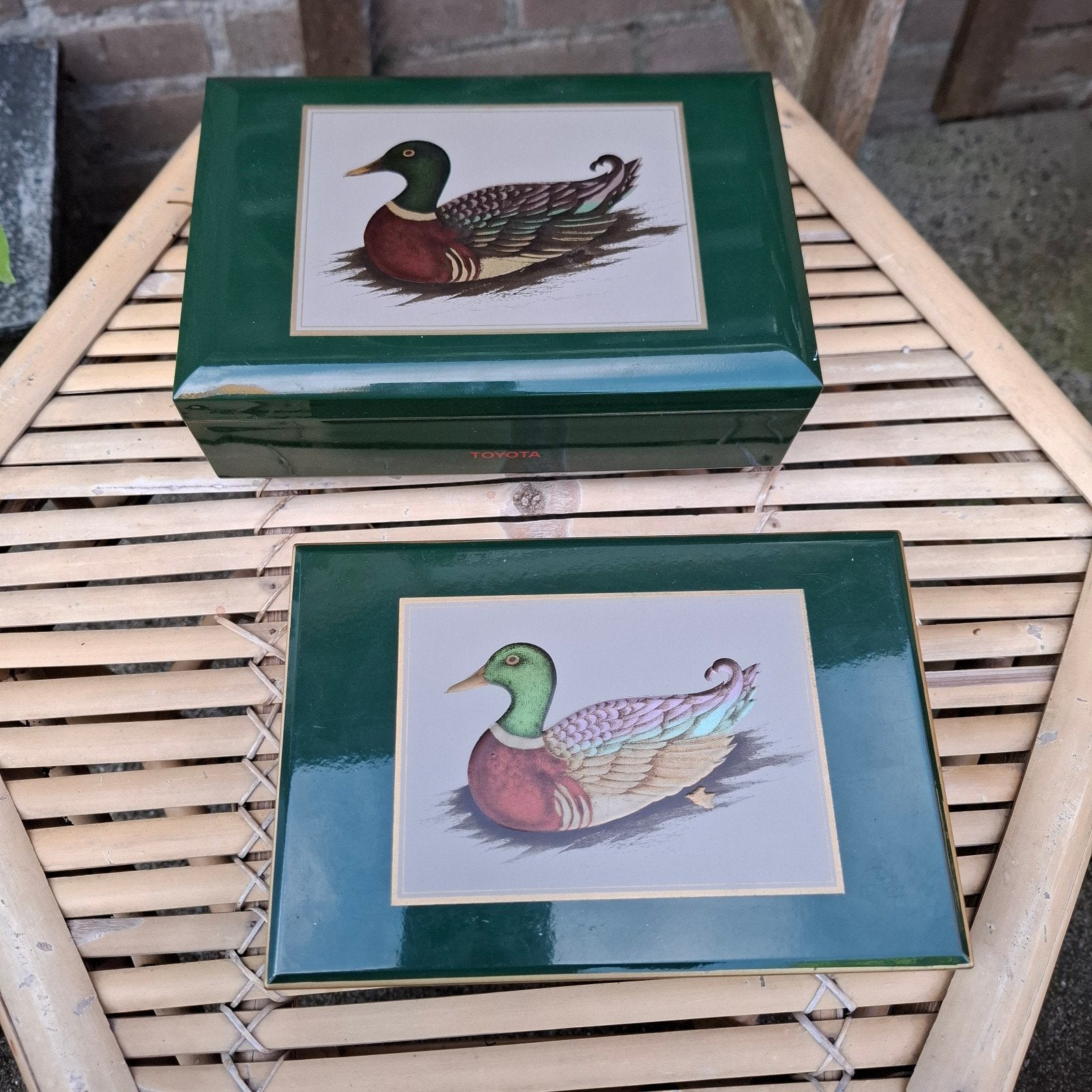 Vintage speeldoosje met bijpassend doosje met eend decoratie, Ophalen of Verzenden