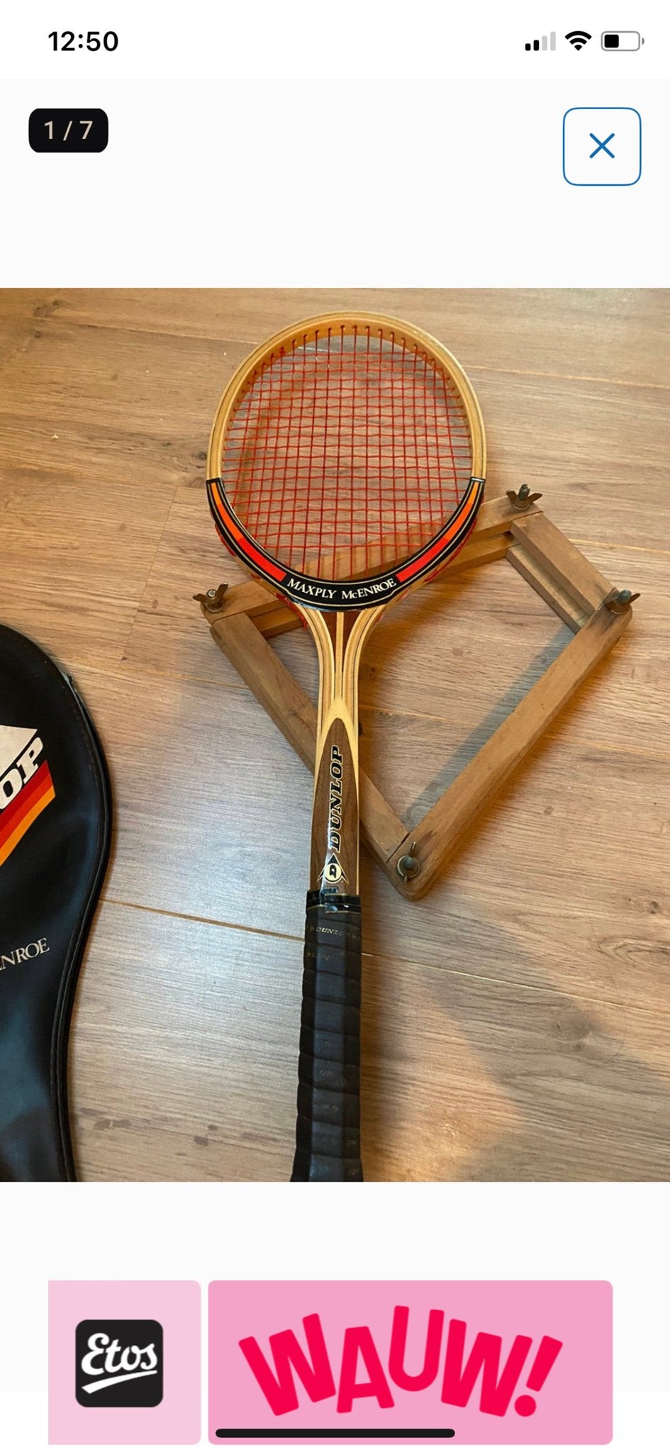 Vintage Dunlop Maxply McEnroe tennisracket met hoes, Ophalen, Gebruikt, Racket, Dunlop