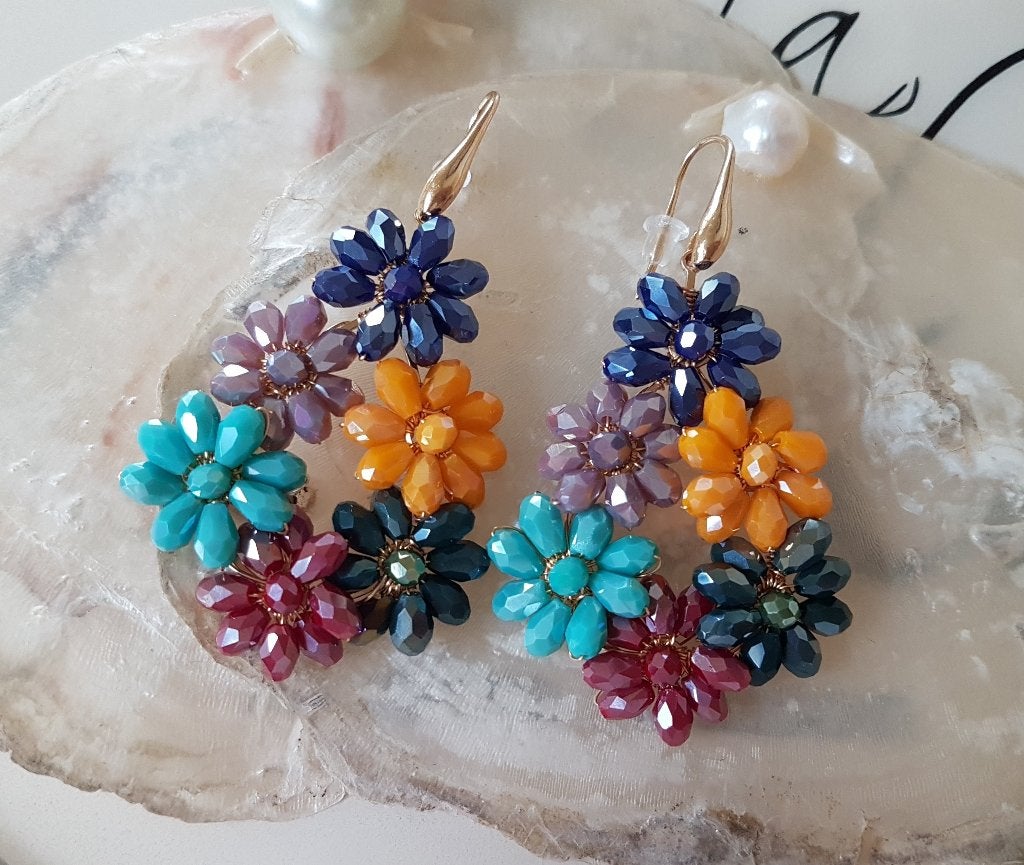 Oorbellen Crystal Flower Beads Rainbow, Hangers, Overige kleuren, Verzenden, Nieuw