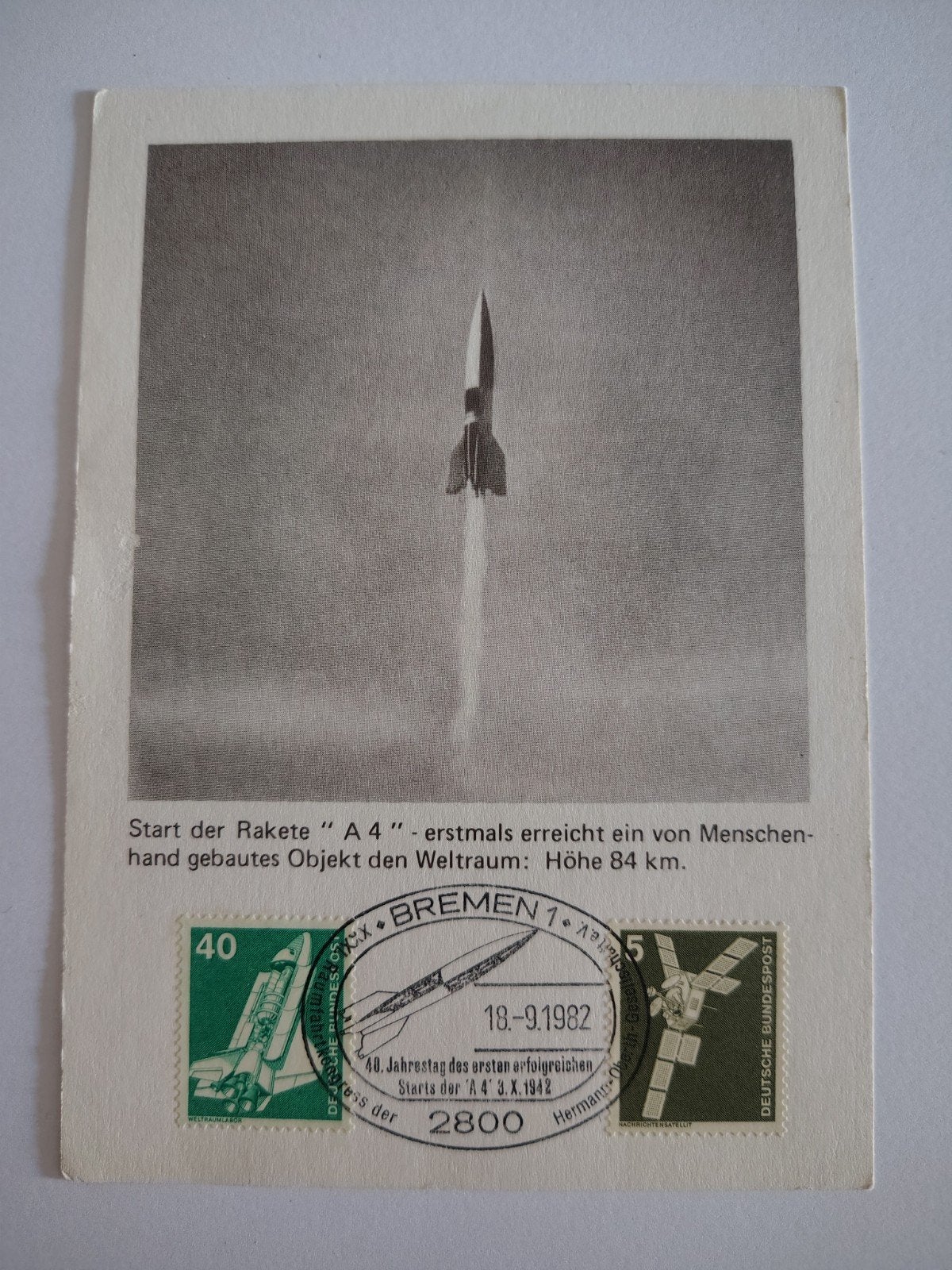 Duitsland Gelegenheidskaart Raket A4 Bremen 1983, Ophalen of Verzenden, 1990 tot heden