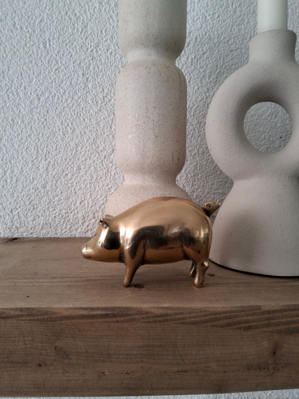 Gouden varken beeldje - Vintage decoratie, Vintage, Ophalen of Verzenden, Zo goed als nieuw, Goud
