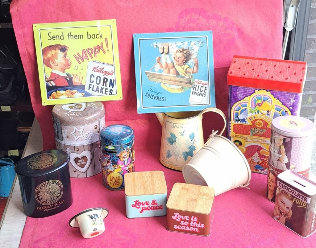 vintage én retro emaille, petroleumkan, spaarpot, doosjes..., Ophalen of Verzenden
