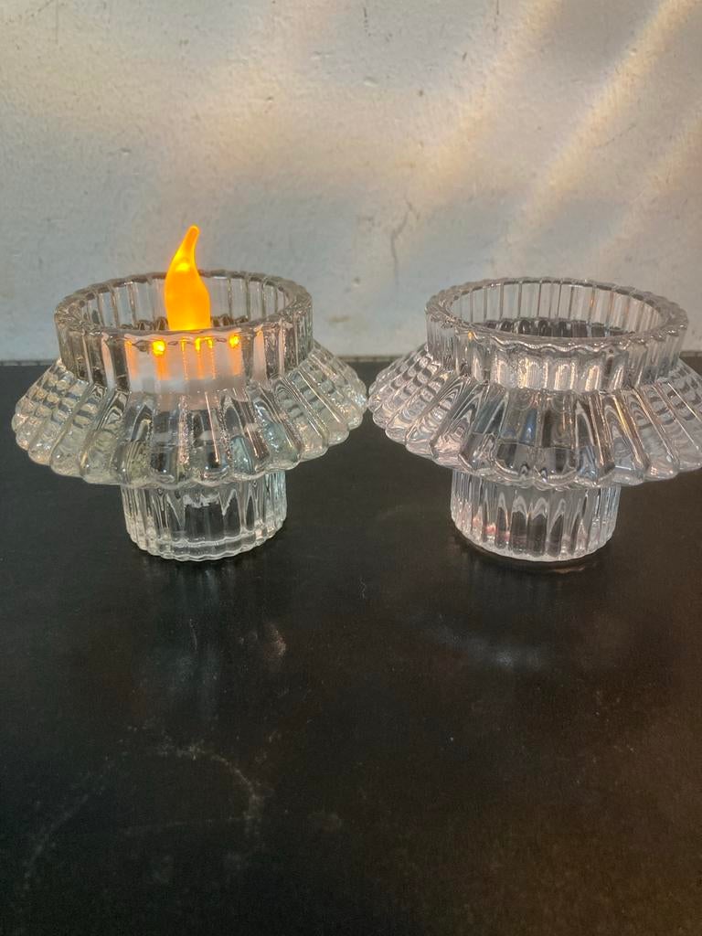 2 Geribbelde Theelichtjes / Kandelaars - Multifunctioneel, Overige materialen, Gebruikt, Overige kleuren, Ophalen of Verzenden