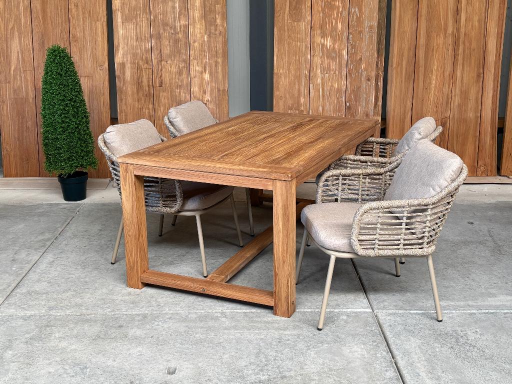 Tuinset | dining | Windsor oud teak 180cm incl 4 Luna beige, Ophalen, 4 zitplaatsen, Teakhout, Nieuw