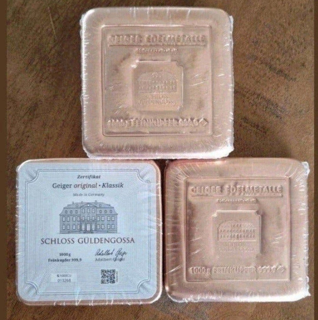 Geiger Original Klassik 1000g Fijnkoper 999.9  ( 4stuks), Ophalen of Verzenden, Zilver