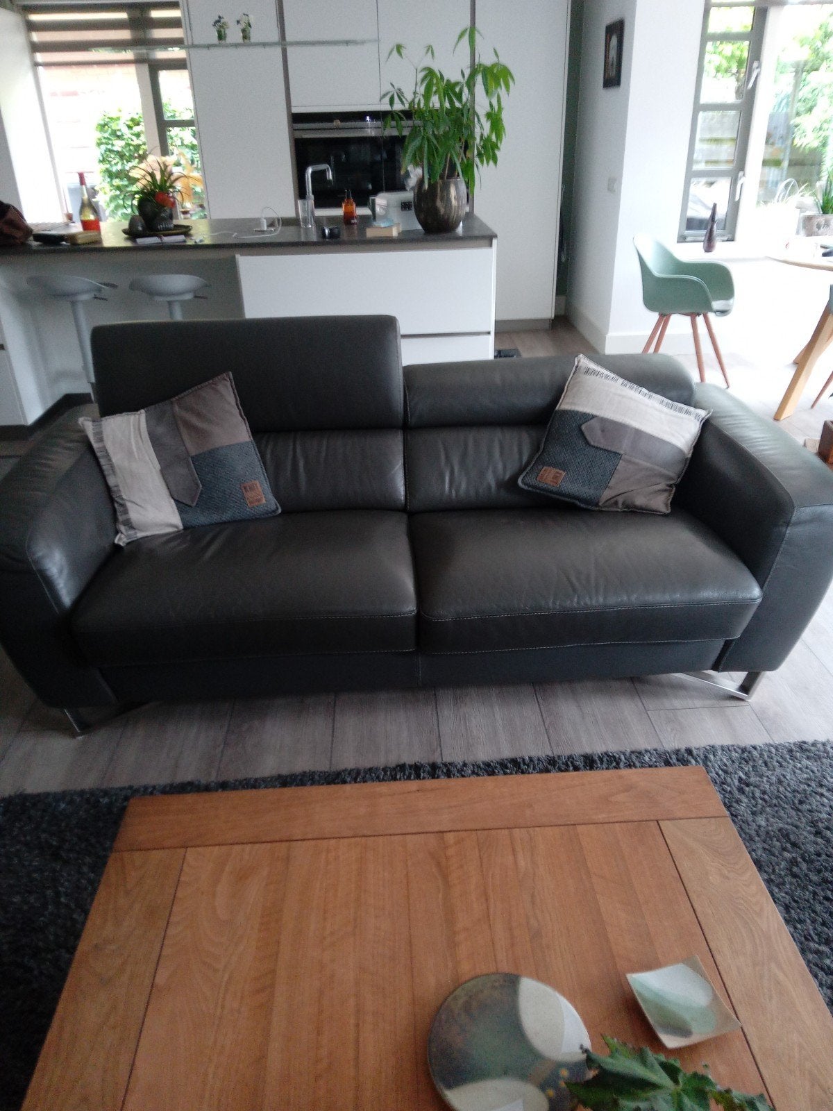 Leren bankstellen Taupe/Grijs, Huis en Inrichting, Banken | Bankstellen, Ophalen, Gebruikt, Overige maten, 150 tot 200 cm