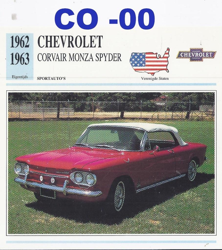 CO-00 Autokaart Chevrolet Corvair Monza Spyder, Ophalen of Verzenden, Zo goed als nieuw, Auto's