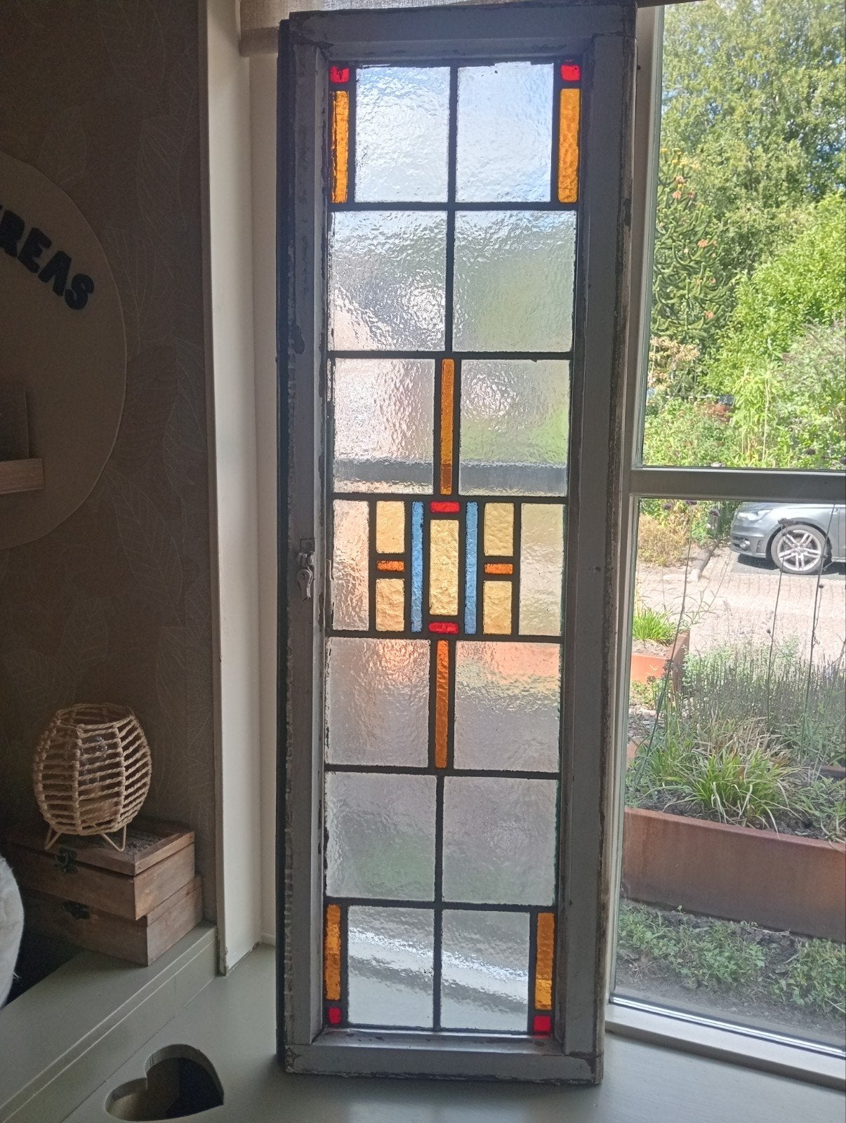 deze mooie glas in lood raam afhalen voor 55 euro!, Doe-het-zelf en Verbouw, Glas en Ramen, Ophalen, Minder dan 80 cm, Glas in lood